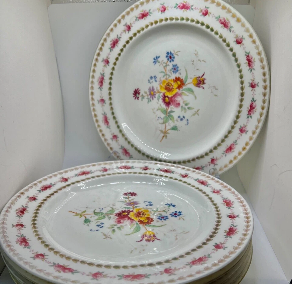 6 PLATOS DE CENA ANTIGUOS FLORALES DE MADERA DE CUÑA - Patrón X9683 - circa 1900 - 10,25" Foto 1 de 4