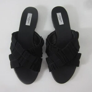 L.K. Bennett Womens US 6 M Black Slide Sandals Leather Fabric EU 37 Made Italy - Picture 1 of 12