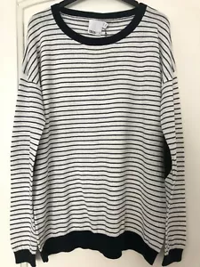 Maglione ASOS ALTO a righe con toppa gomito bianco/navy UK12 US8 EU40 - Foto 1 di 5