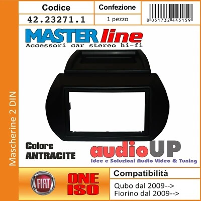 MASCHERINA AUTORADIO 2 DIN FIAT QUBO 2009-> ADATTATORE DUE DIN NERO ANTRACITE - Immagine 1 di 2