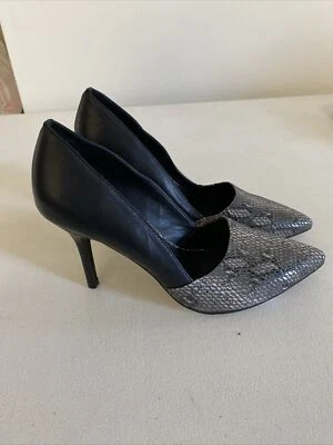 Trouve Black Leather Beige Grey Snakeskin Pointed Toe Pumps Heels - 8 - Image 1 of 4