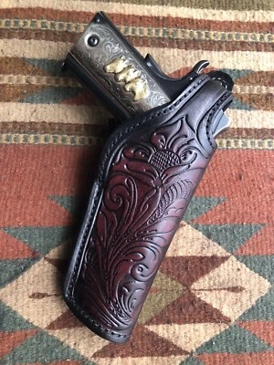 Funda floral de cuero forrada suave para romper el pulgar modelo 1911 para Colt 45 Govt EE. UU. Foto 1 de 4