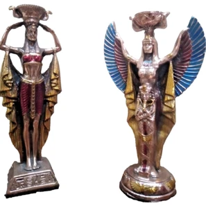 2x antike ägyptische Statuen - Göttin Isis Kopf Kerzenständer, 9 Zoll Pharao Design - Bild 1 von 24