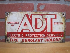ADT FIRE BURGLARY HOLDUP Original Old Porcelain Sign PROTECTED BY EPS - Picture 1 of 8