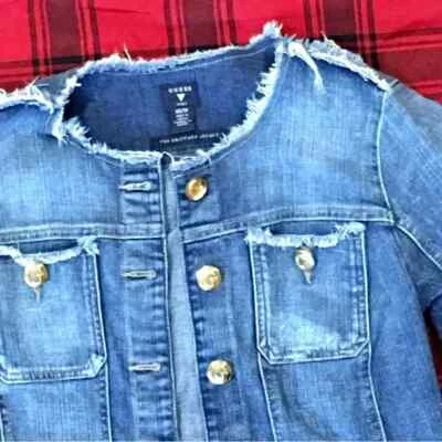 Guess Marciano Chaqueta Vaquera Azul Denim - Vintage - Deshilachada Desgastada - Mujer’s XS Foto 1 de 4