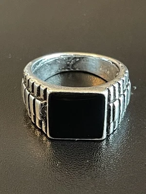 Шикарный черный обсидиан драгоценный камень S925 серебро покрытием мужчин женщин кольцо размер 7 - Изображение 1 из 4