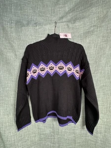 Juicy Couture Crown Fair Isle Sweater XL Black Purple Mock Neck NWT $65 Y2K - Picture 1 of 9