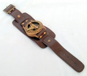 Reloj de pulsera reloj de sol brújula de latón y correas de cuero náutico steampunk hecho a mano - Imagen 1 de 6
