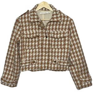 Bishop + Young Anthropologie White Brown Tweed Houndstooth Moto Jacket Size S - Picture 1 of 11