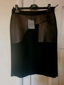 Costume National CNC Designer Black Skirt Size 44 Leather/Wool/Silk & Pockets - Picture 1 of 12