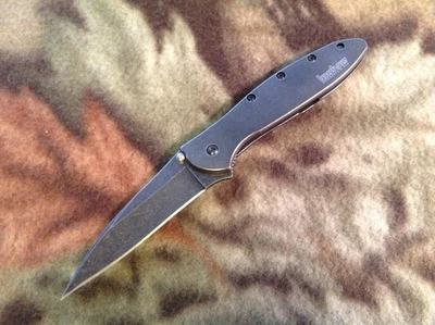 KERSHAW USA Blackwash LEEK Spring Assist Knife "Old-Stock" 1660BLKW -- "DAM-BOX"