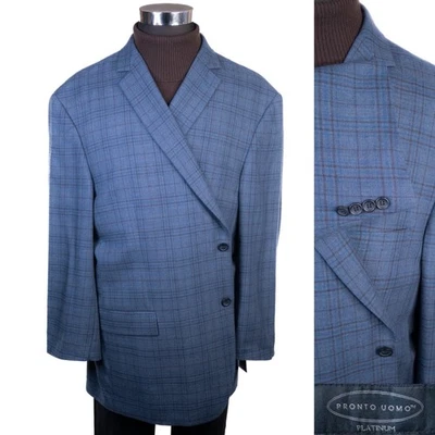 PRONTO UOMO Men Blazer 54L/S WOOL Blue Sport Coat Two Button Casual Jacket Plaid - Image 1 of 4