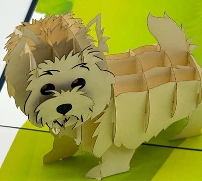 Tarjeta emergente 3D blanca Terrier perro cachorro esponjoso pequeño Foto 1 de 4