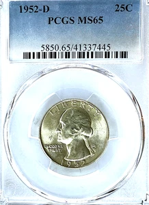 1952-D George Washington Silver Quarter 25C PCGS MS65 / HARD TO FIND /UNC - Picture 1 of 4