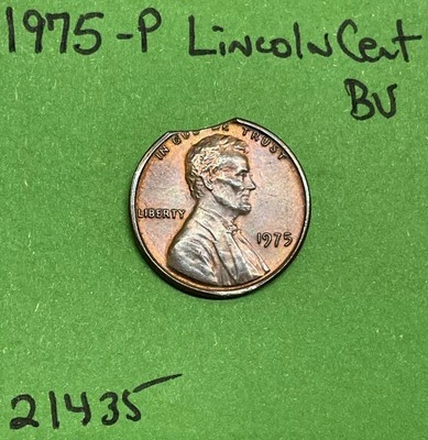 1975-P Lincoln Cent / Penny 1c Clipped Planchet Coin Uncirculated - Image 1 of 3