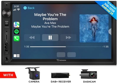 CarPlay Android Auto 7" Android 14 Car Stereo Double DIN GPS WiFi6 DSP Radio DAB - Image 1 of 4