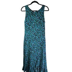 Donna Ricco New York Dress Women's Size 14 Green Black Blue Geometric Print - Picture 1 of 6
