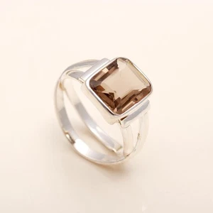 Anillo de promesa solitario de cuarzo ahumado cuadrado de plata de ley 925 para mujer - Imagen 1 de 4