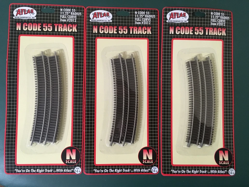N Scale Atlas N Code 55 11.25" Radius Full Curve #2012   3 Pack - Image 1 of 2