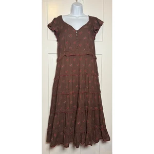 Sundance Midikleid Ahornbraun Blumen Stufen Größe XSMALL Boho - Bild 1 von 12