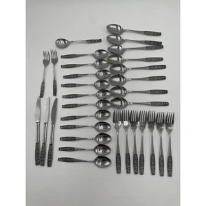 Interpur Floral Rose Stainless Steel Japan Flatware MCM 32 Pieces Vintage Set - Picture 1 of 7