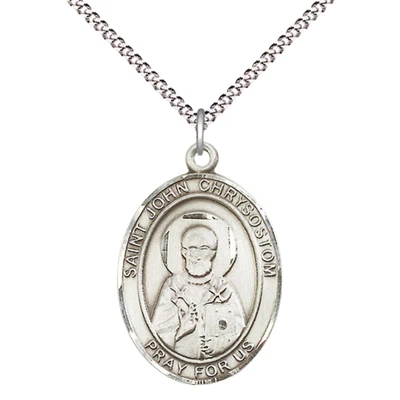 Large Pewter Saint John Chrysostom Medal Pendant 18" Lobster Claw Chain Necklace - Image 1 of 4