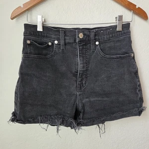 Madewell Shorts Damen 27 verwaschen schwarz Denim hoher Bund dunkle Waschung roher Saum - Bild 1 von 17