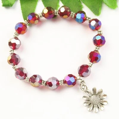 Pulsera elástica bola redonda cristal titanio rojo facetado 10 mm 7,5" H86452 Foto 1 de 2