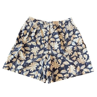 Pantalones Cortos Jones Wear Deportivos Para Mujer 14 Lino Mezcla Algodón Azul Marino Blanco Pliegues Florales Foto 1 de 4