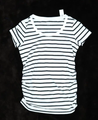 Old Navy Maternity Fitted Short Sleeve White Striped Crew Neck T-Shirt Womens M - Image 1 of 4