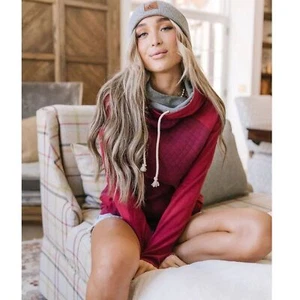 Ampersand Avenue Damen Doppelkapuzen Sweatshirt Cranberry Grey Woods Large - Bild 1 von 16