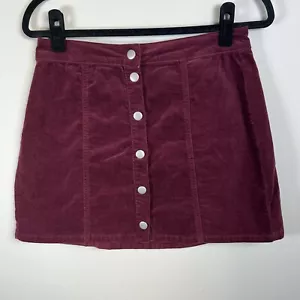 Brandy Melville Womens Velour Snap Front Mini Skirt Burgundy Stretch Size Medium - Picture 1 of 8