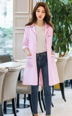 Women Nurse Female Doctor Dress Beautician Lab Half Sleeve Coat Work Clothes - Image 1 of 4