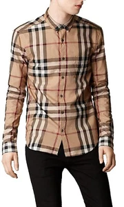 NWT Burberry Brit Niall Check Cotton Sport Shirt Sportshirt Camel Size Large L - Picture 1 of 9