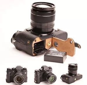 Estuche de media cámara de cuero genuino real para FUJIFILM X-T1 XT1 cuero en relieve - Imagen 1 de 9