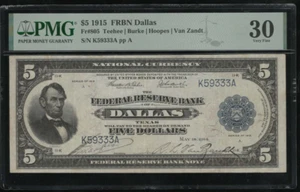 US 1918 $5 FRBN Dallas Note FR 805 PMG 30 VF (333) - Picture 1 of 2