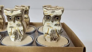 Juego de 6 velas tealight en forma de búho diseño corteza de abedul rústico pintado - Imagen 1 de 6