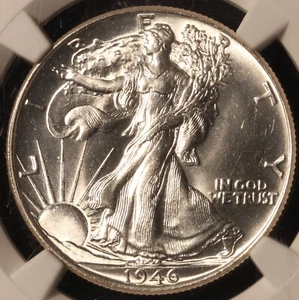 1946 P Walking Liberty Half Dollar, NGC MS63, Lustrous White Coin, Tough Date! - Picture 1 of 4