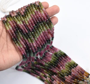 Glorious Natural MULTI TOURMALINE faceted gemstone rondelle beads 4-4.5mm 13" - Picture 1 of 6