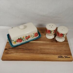 Pioneer Woman "Vintage Floral" Butter Dish Salt Pepper Shakers Cutting Board