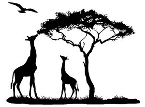 Giraffe Mama Feeding Baby 2 pcs 3.75 Inch Black Fused Glass Decals - Picture 1 of 1