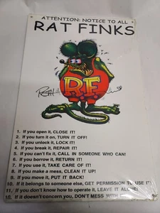 Rat Fink & Ed “big Daddy” Roth/metal Sign/Notice To All Rat Finks 11 1/2 ×17 1/2 - Picture 1 of 7