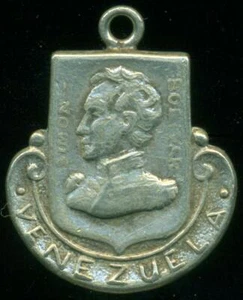 LIBERATOR SIMON BOLIVAR PORTRAIT VENEZUELA TINY WHITE METAL MEDAL SEE PICS - Picture 1 of 3
