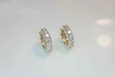 14K Yellow Gold Hoop Clip On Women Earrings For Gift .30CT Round Natural Diamond - Image 1 of 4