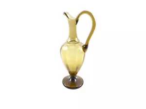 wunderschöne vintage Glaskaraffe / Krug m Henkel, Höhe ca 33cm, Farbe grüngrau - Bild 1 von 12