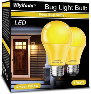 LED Bug Light Bulbs Outdoor 2 Pack,9W Amber Yellow Bug Light Bulbs,100W Equivale - Picture 1 of 12
