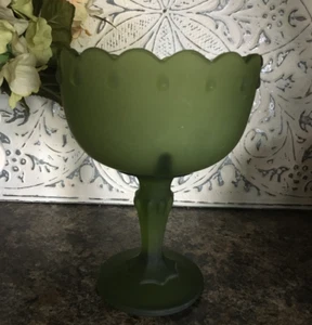 Vintage Indiana Glass Frosted Satin Green Teardrop Compote Candy Dish Bowl 7.5" - Picture 1 of 5