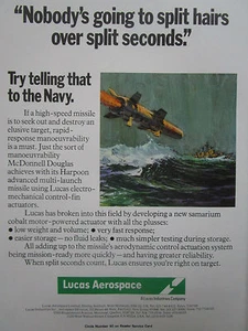 11/1981 PUB LUCAS AEROSPACE MCDONNELL DOUGLAS HARPOON US NAVY MISSILE CONTROL AD - Bild 1 von 1