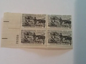 US USA Sc# 1130 MNH FVF PLATE # BLOCK Henry Comstock Silver Mt Davidson Horse - Picture 1 of 1