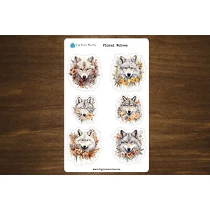 Floral Wolves Sticker Sheet for Scrapbooks, Planners, Notebooks, and Journals - Picture 1 of 2